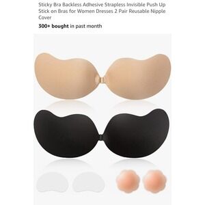 Invisible Sticky Bra Backless Adhesive Strapless Womens Size B Nude Black 2 Pair